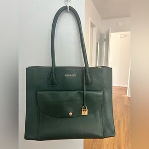 Michael Kors Dark Green Tote with Gold Accents